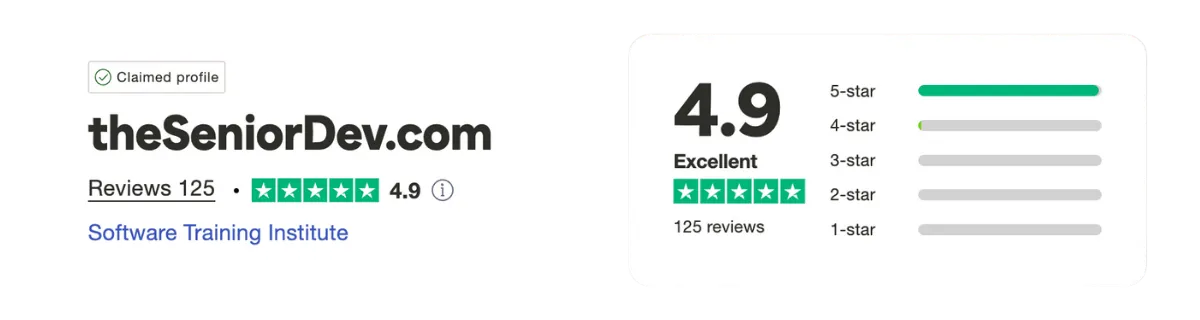 theSeniorDev claimed Trustpilot profile, rated 4.9 / Excellent from 151 reviews